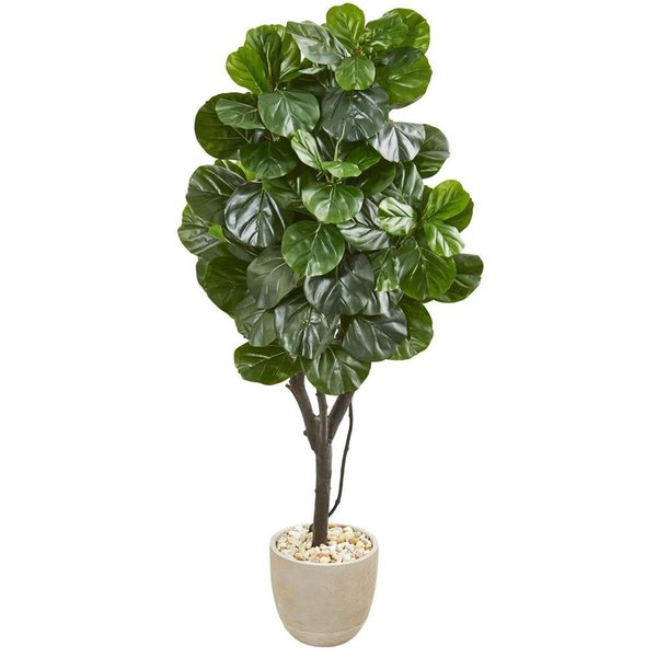 Nearly Naturals 67 in. Fiddle Leaf Fig Artificial Tree in Sand Stone Planter 9411